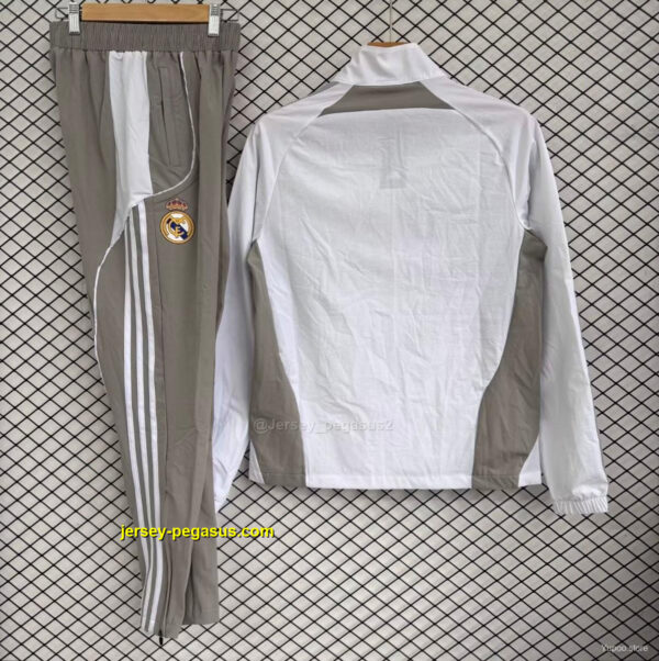 Real Madrid White with Grey Full zipper Jacket Tracksuit+ long pants