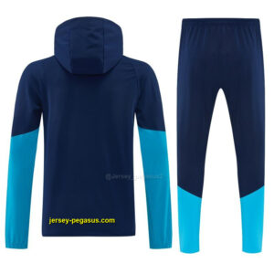 Spain Navy Blue & Light Blue Full Zipper Hooded Jacket Tracksuit + Long Pants