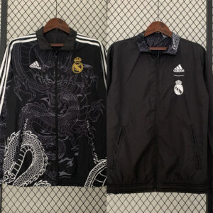 Real Madrid Trench Coat Reversible Dragon Windbreaker Black