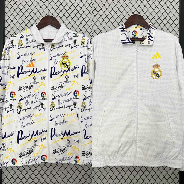 Real Madrid Trench Coat Reversible Windbreaker Double-Sides Jacket