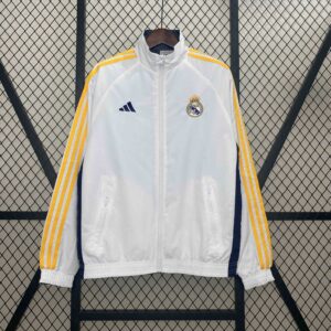 Real Madrid White&Navy Trench Coat Reversible Windbreaker Double-Sides Jacket AA