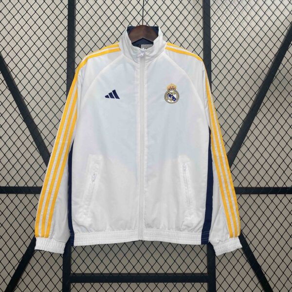 Real Madrid White&Navy Trench Coat Reversible Windbreaker Double-Sides Jacket AA