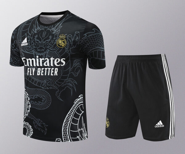 Real Madrid Dragon Black Training Kits(Top+Shorts) Football Replicas