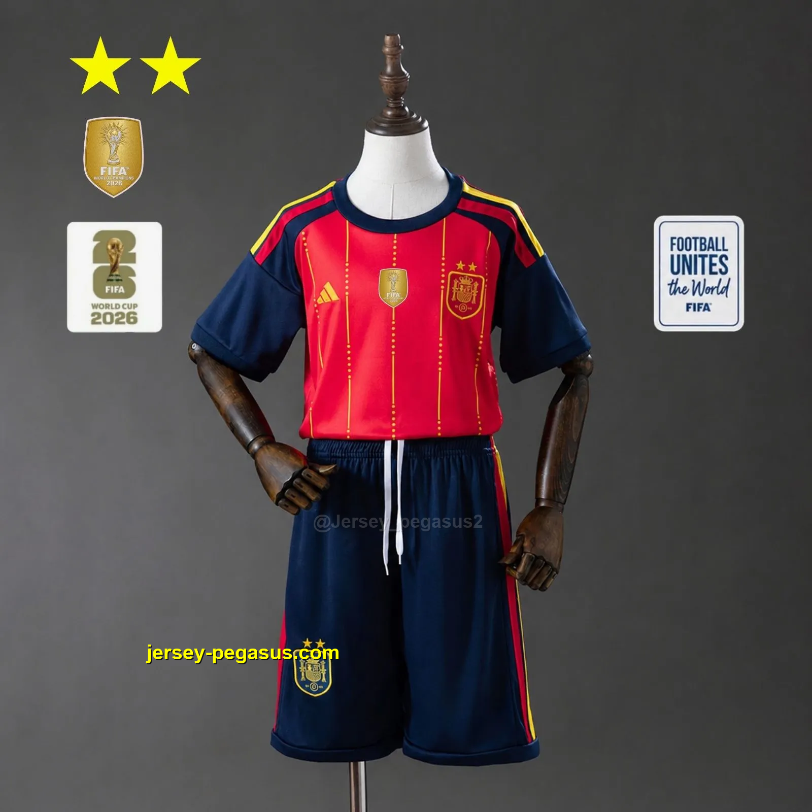 Spain 2026 Home 2-Star Champion Edition Kids Kit Jersey Spain 2026 Home 2-Star Champion Edition Kids Kit Jersey