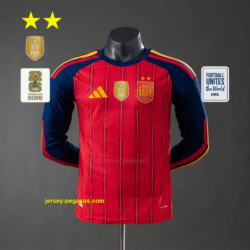 Spain 2026 Home 2-Star Champion Edition Player Version Long sleeves Jersey
