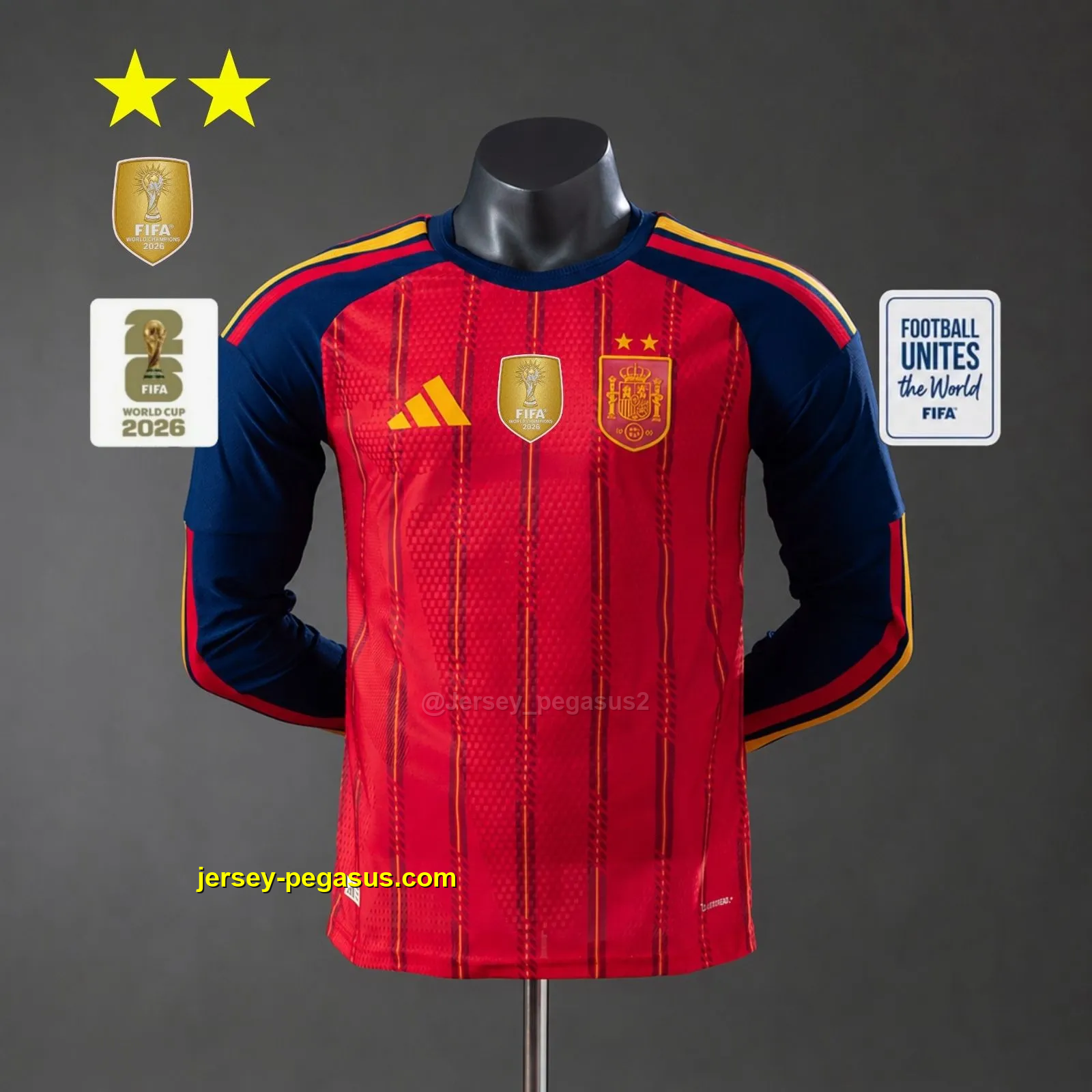 Spain 2026 Home 2-Star Champion Edition Player Version Long sleeves Jersey Spain 2026 Home 2-Star Champion Edition Player Version Long sleeves Jersey