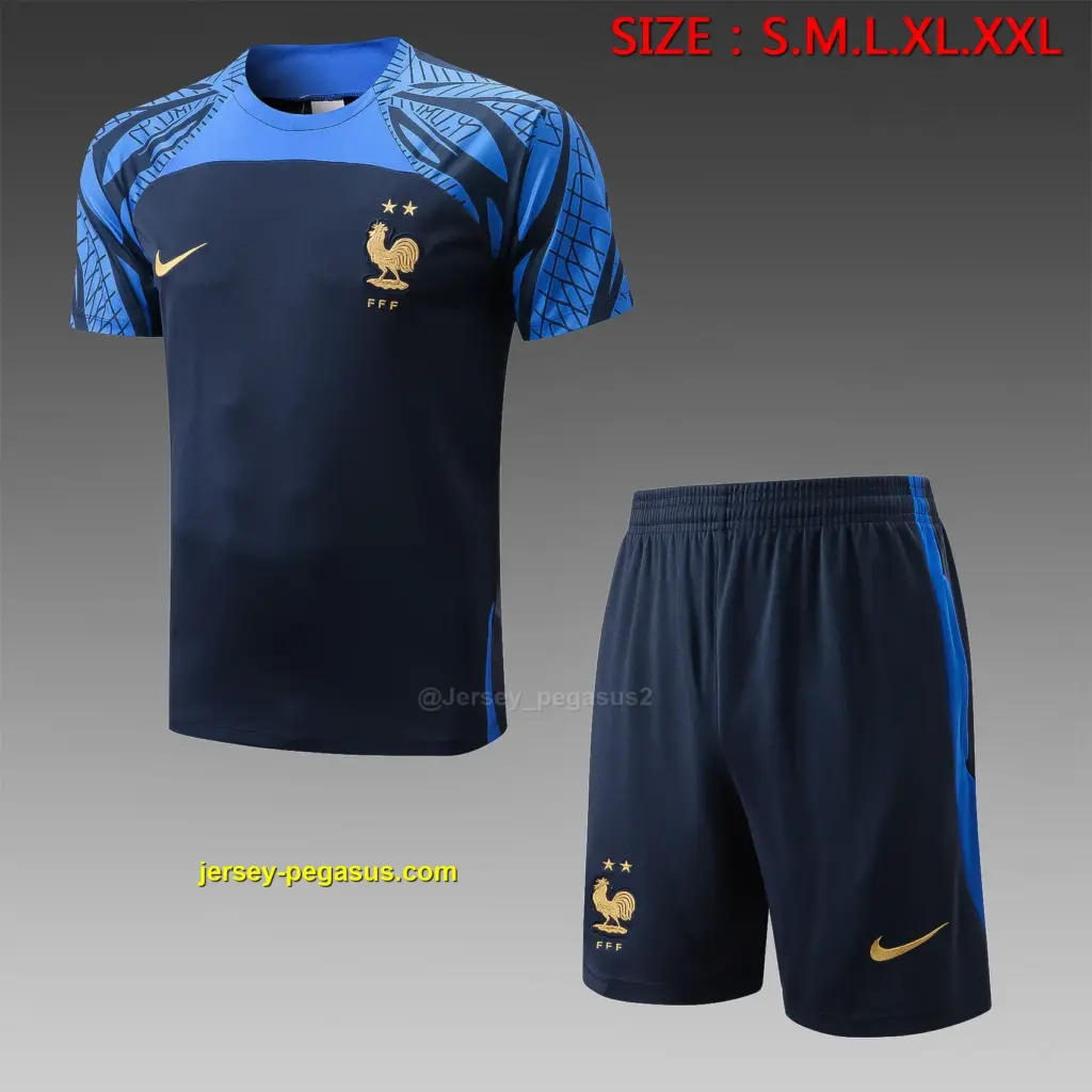 Short-sleeved 2223 French sapphire blue (with cropped pants)