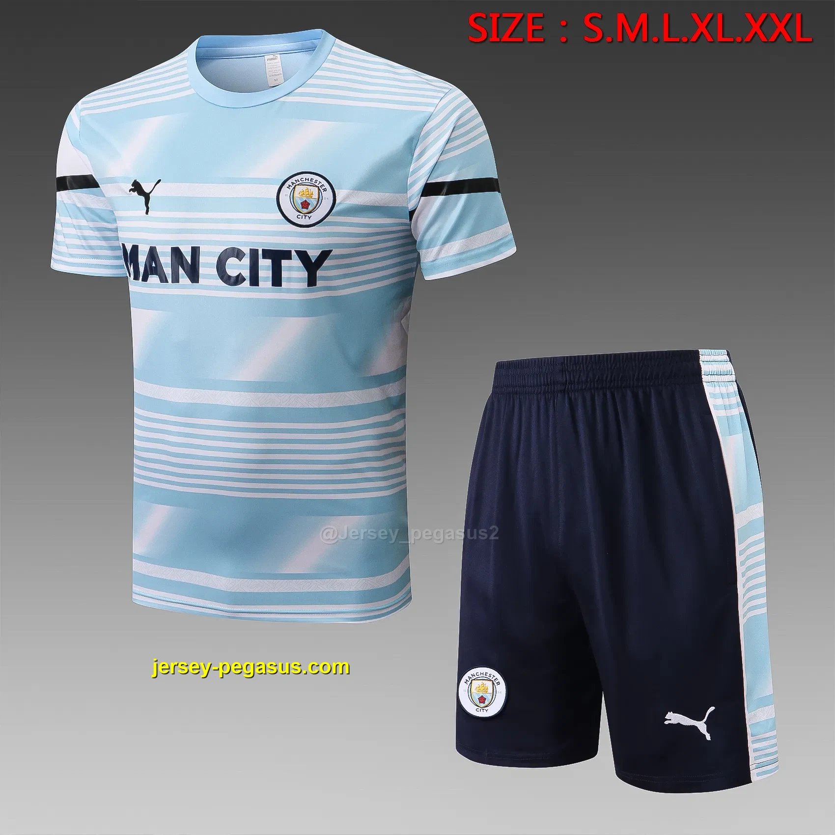 Short-sleeved 2223 Manchester City light blue (with cropped pants) (2) Short-sleeved 2223 Manchester City light blue (with cropped pants) (2)