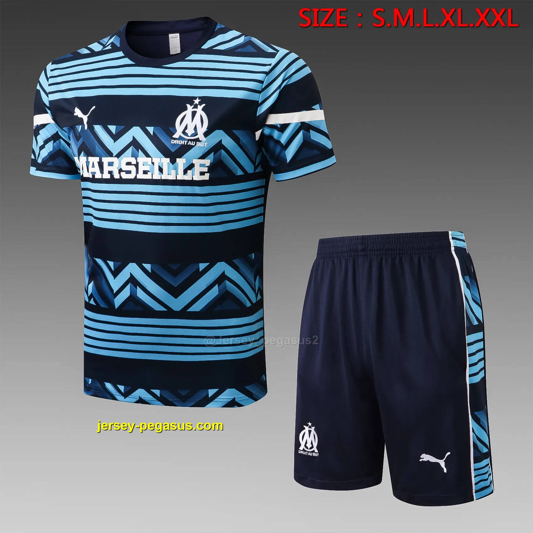 Short-sleeved 2223 Marseille pad-printed sapphire blue (with cropped pants Short-sleeved 2223 Marseille pad-printed sapphire blue (with cropped pants