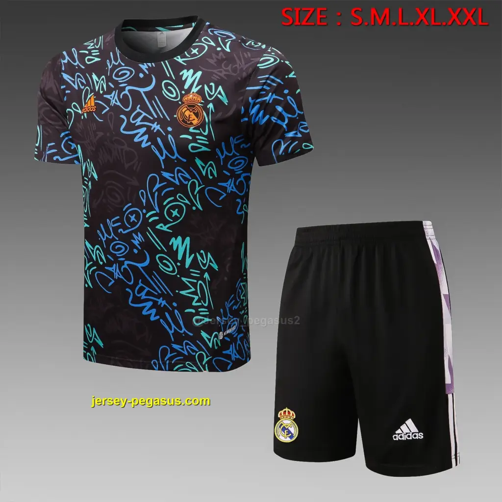 Short-sleeved 2223 Real Madrid full body inkjet black (with five-length pa
