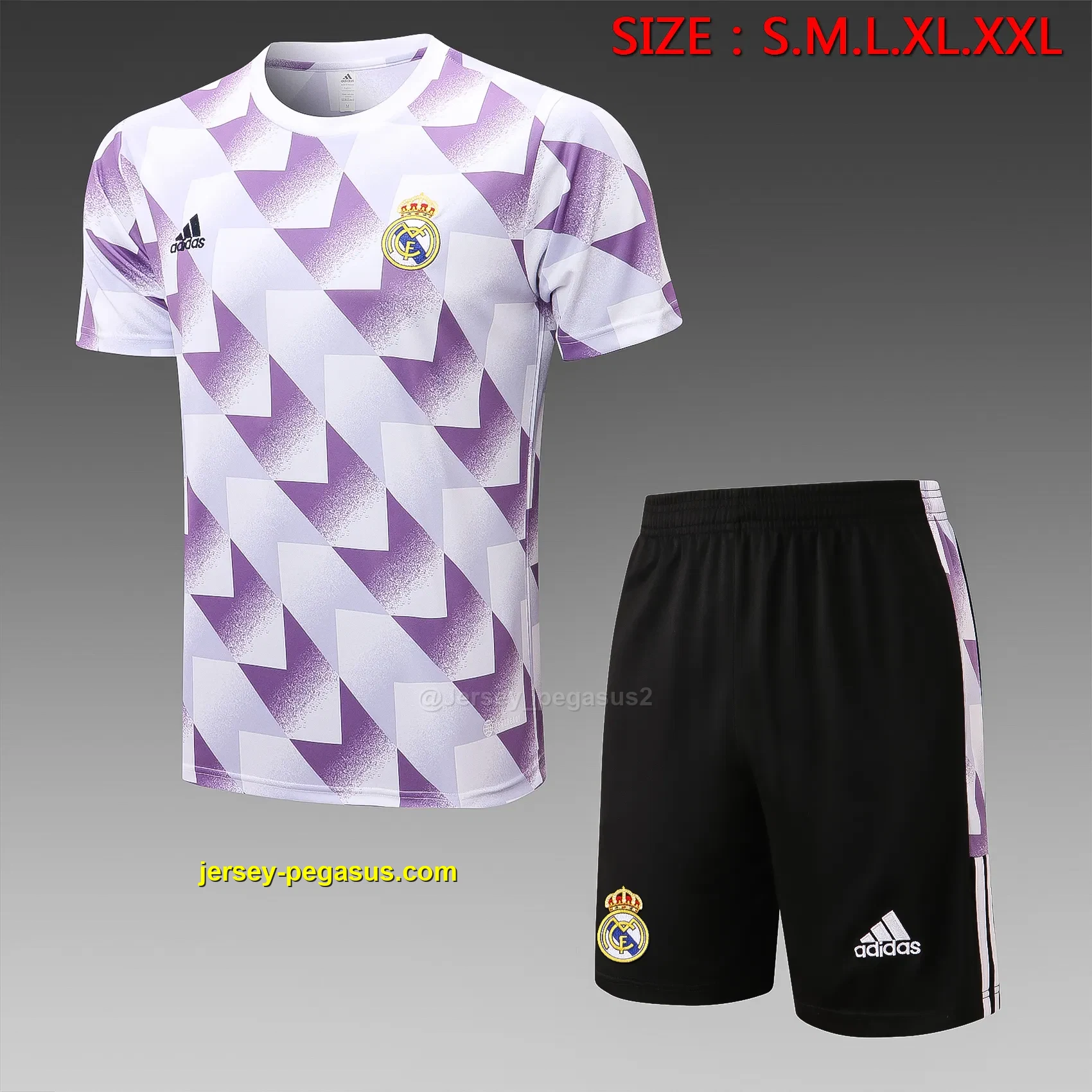 Short-sleeved 2223 Real Madrid full body inkjet white (with five-length pa Short-sleeved 2223 Real Madrid full body inkjet white (with five-length pa