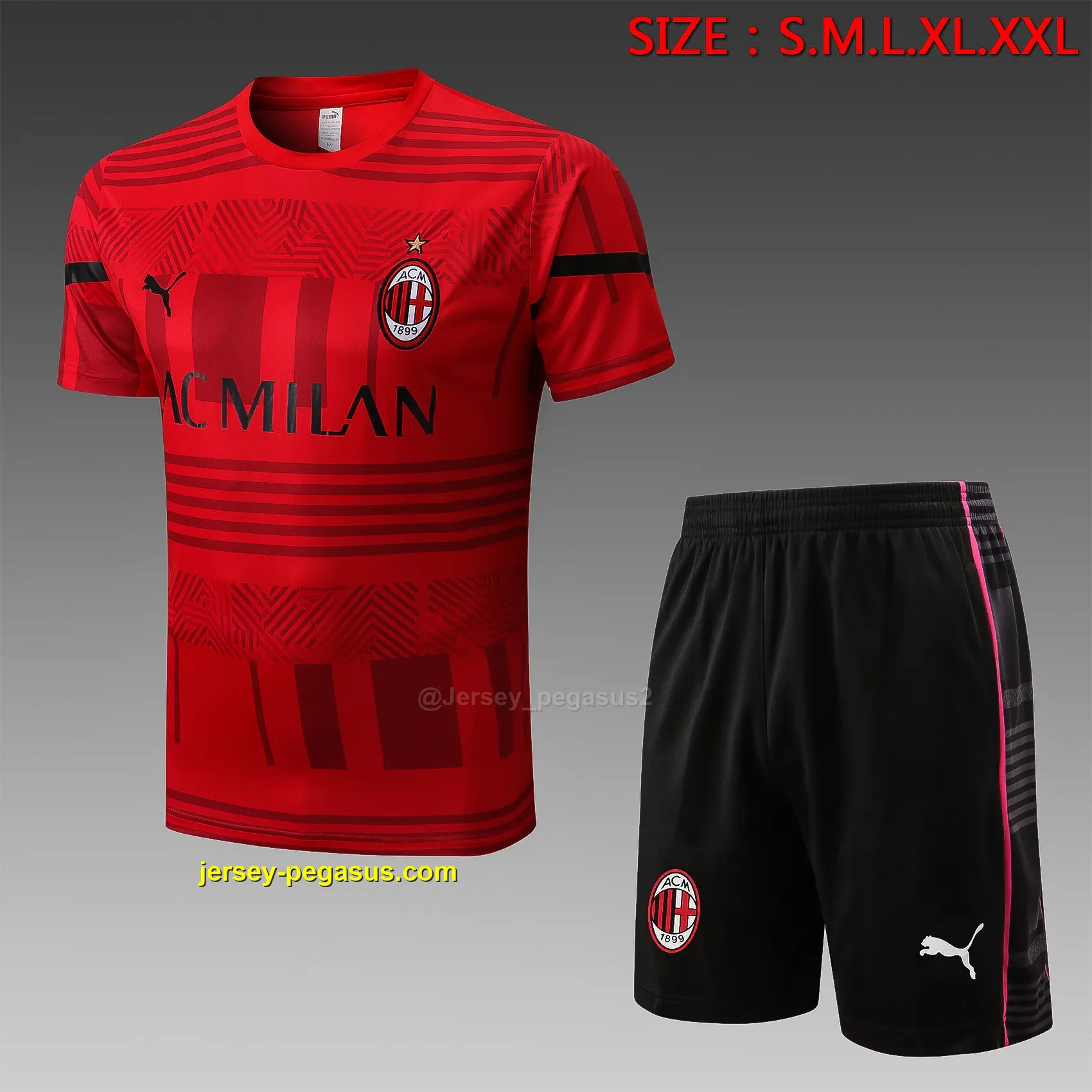 Short-sleeved 2223AC Milan red (with cropped pants) Short-sleeved 2223AC Milan red (with cropped pants)