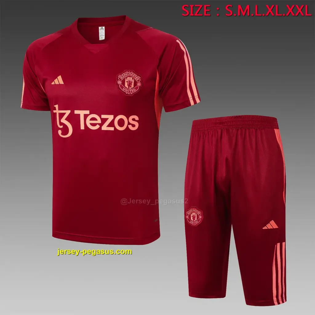 Short-sleeved 2324 maroon Manchester United (with cropped pants)--Manchest
