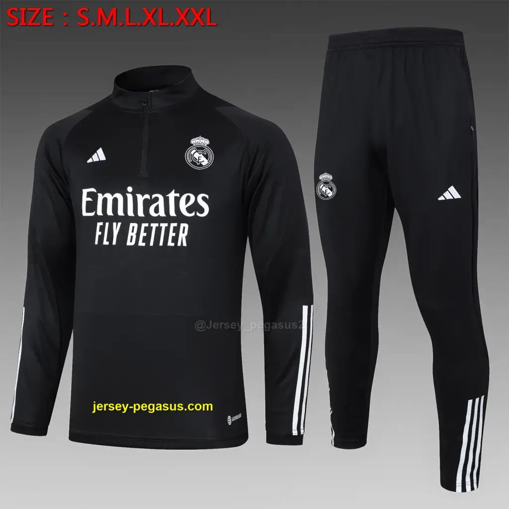 2324 Half Pull Real Madrid Black (White Three Sides)-Real Madrid