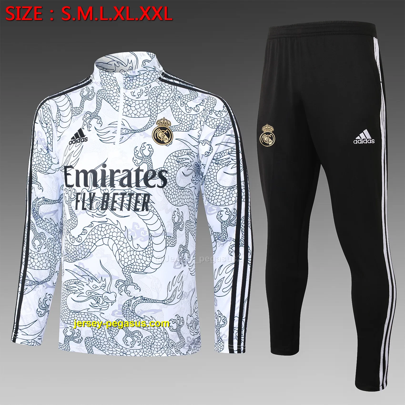 2324 Half Pull Real Madrid White (Inkjet Chinese Dragon)-Real Madrid 2324 Half Pull Real Madrid White (Inkjet Chinese Dragon)-Real Madrid