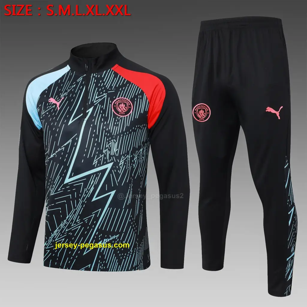 2324 Half-La Manchester City black inkjet (shoulder red and blue)