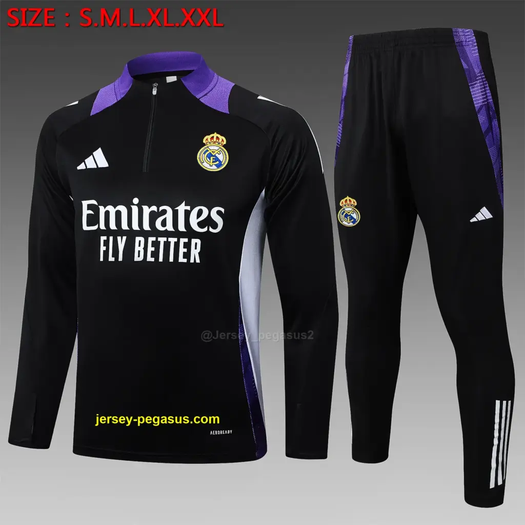 2425 Half Pull Real Madrid Black (Purple Collar)-Real Madrid
