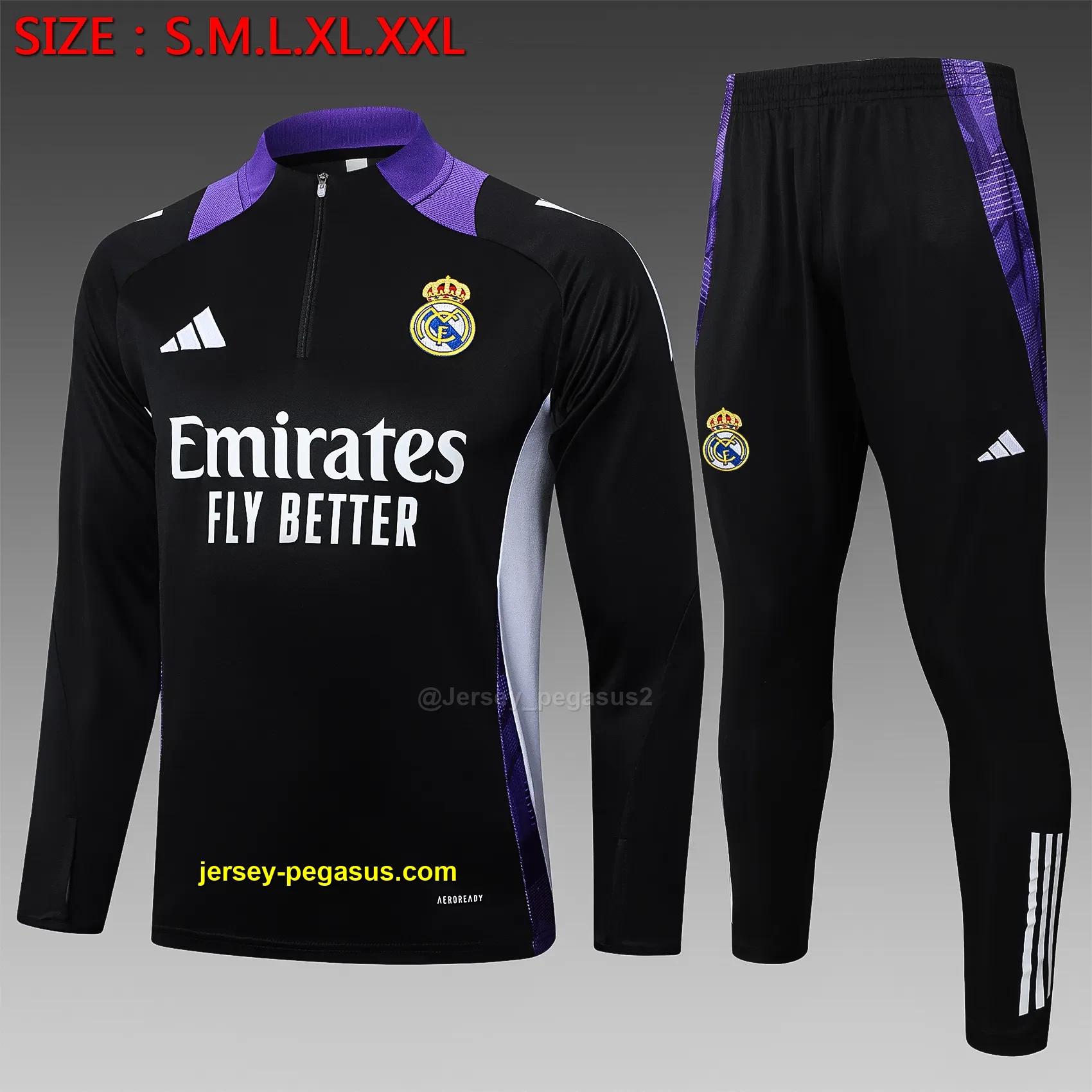 2425 Half Pull Real Madrid Black (Purple Collar)-Real Madrid 2425 Half Pull Real Madrid Black (Purple Collar)-Real Madrid