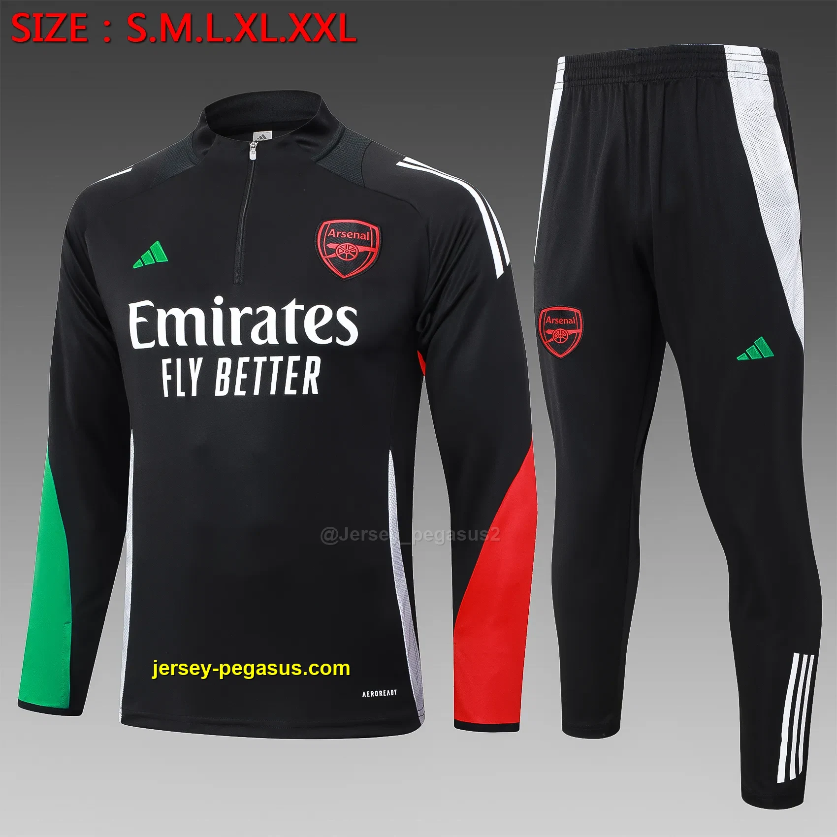 2425 half pull Arsenal black (lower sleeve red and green)-Arsenal 2425 half pull Arsenal black (lower sleeve red and green)-Arsenal
