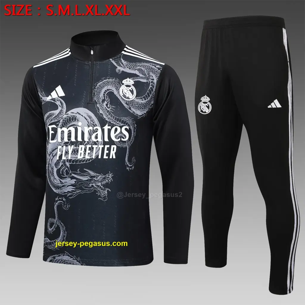 2425 half-pull Real Madrid black inkjet (shoulder white on three sides)-Re