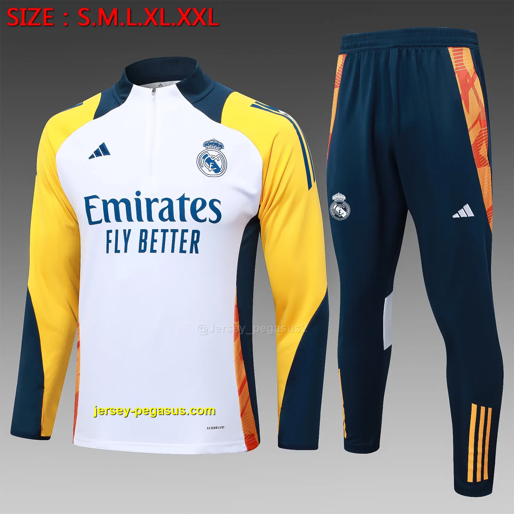 2425 half-pull Real Madrid white (yellow sleeves)-Real Madrid 2425 half-pull Real Madrid white (yellow sleeves)-Real Madrid