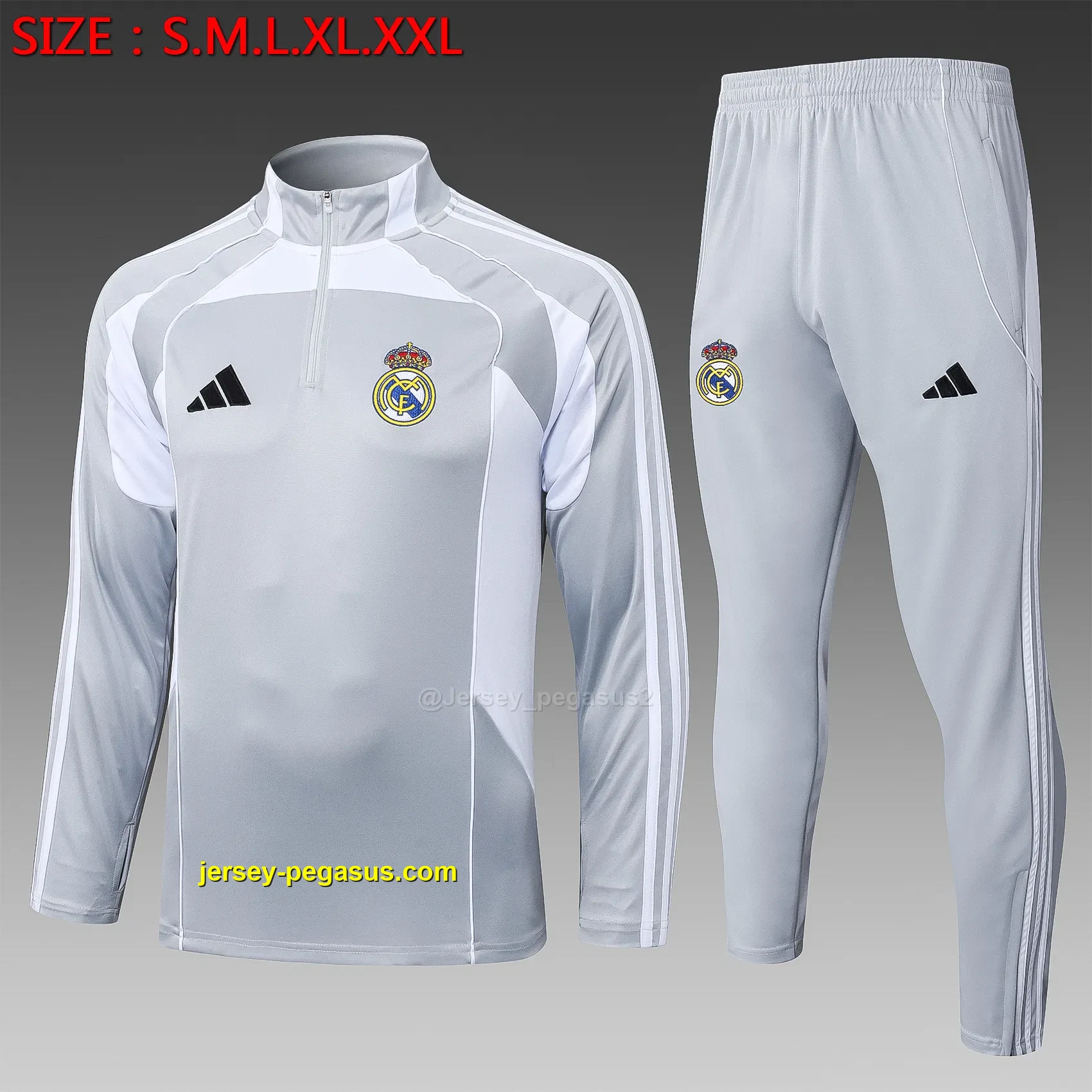 2526 half pull Real Madrid gray with white-Real Madri 2526 half pull Real Madrid gray with white-Real Madri