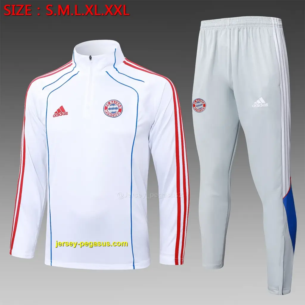 2526 half-pull Bayern white retro version (blue edge)-Bayern Munich