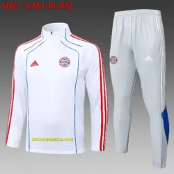 2526 half-pull Bayern white retro version (blue edge)-Bayern Munich