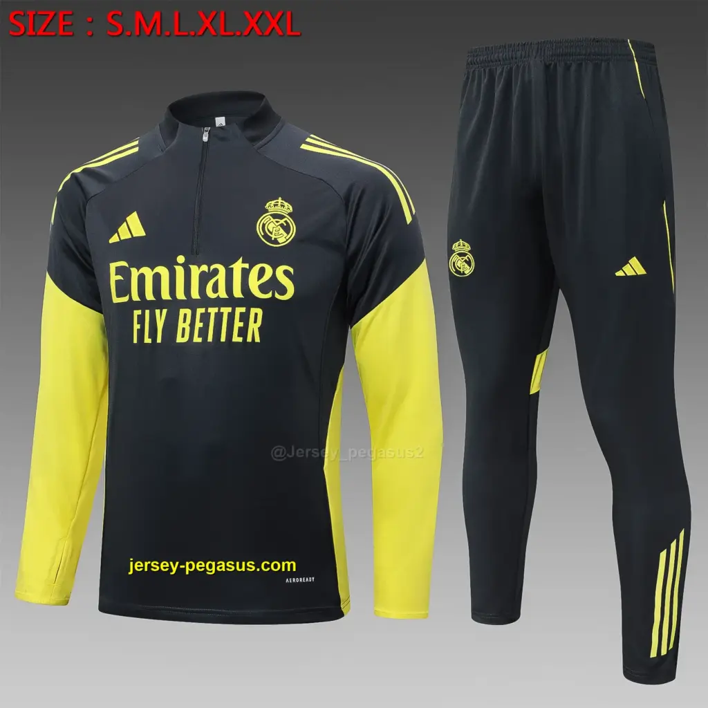 2526 half-pull Real Madrid dark gray (yellow sleeves)-Real Madri