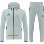 Adidas Light Grey Full Zipper Hooded Windbreaker Jacket Tracksuit + Long Pants