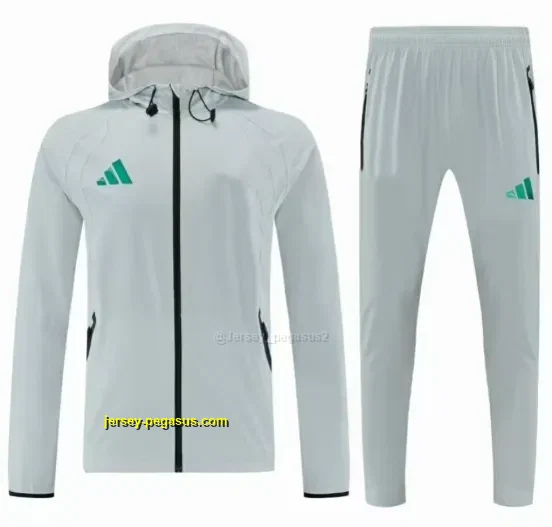 Adidas Light Grey Full Zipper Hooded Windbreaker Jacket Tracksuit + Long Pants