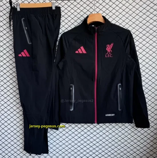 Liverpool BlackRed Full Zipper Windbreaker + Long Pants