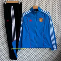 Manchester United Blue Full Zipper Windbreaker + Long Pants