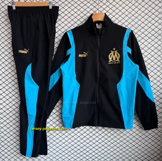 Olympique Marseille Black Full Zipper Windbreaker + Long Pants