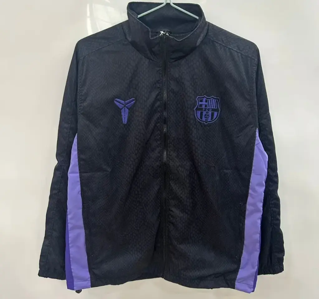 2526 Barcelona black and purple single-sided embroidered windbreaker