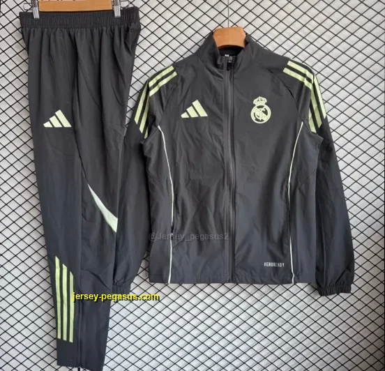 Real Madrid BlackGreen Full Zipper Windbreaker + Long Pants