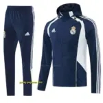 Real Madrid Navy Blue Full Zipper Hooded Windbreaker Tracksuit + Long Pants