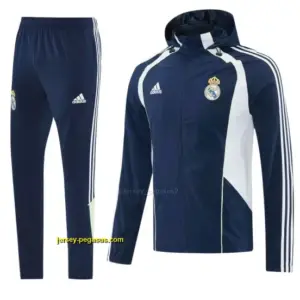 Real Madrid Navy Blue Full Zipper Hooded Windbreaker Tracksuit + Long Pants
