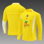 2002 Brazil Yellow Half Zipper Jacket+Long Pants