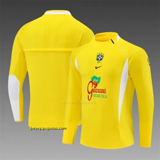 2002 Brazil Yellow Half Zipper Jacket+Long Pants