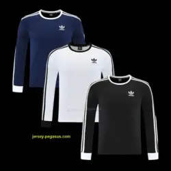 2025 Adidas Originals Long Sleeve T-Shirt Collection - NavyWhiteBlack with 3-Str