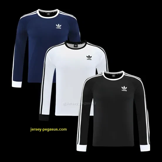 2025 Adidas Originals Long Sleeve T-Shirt Collection - NavyWhiteBlack with 3-Str