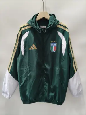 Italian dark green plaid single-sided hooded windbreaker