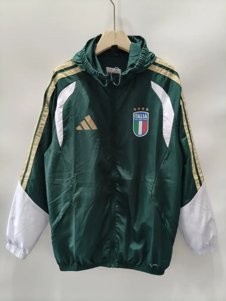 Italian dark green plaid single-sided hooded windbreaker
