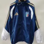 Italian sapphire blue single-sided hooded trench coat