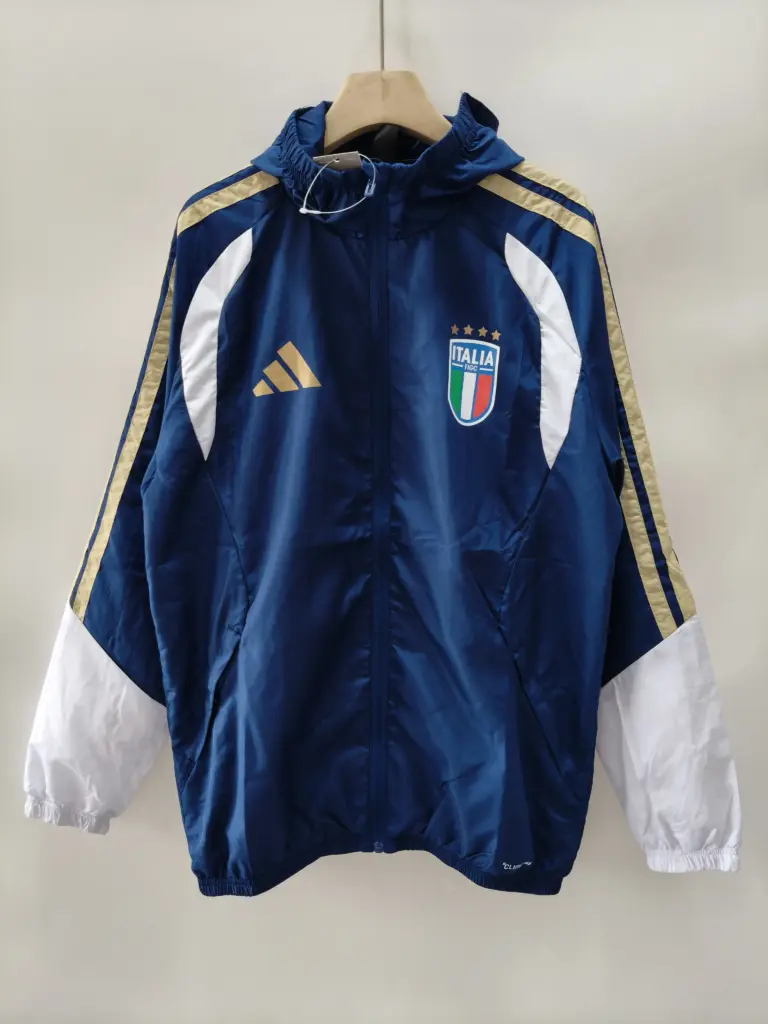 Italian sapphire blue single-sided hooded trench coat