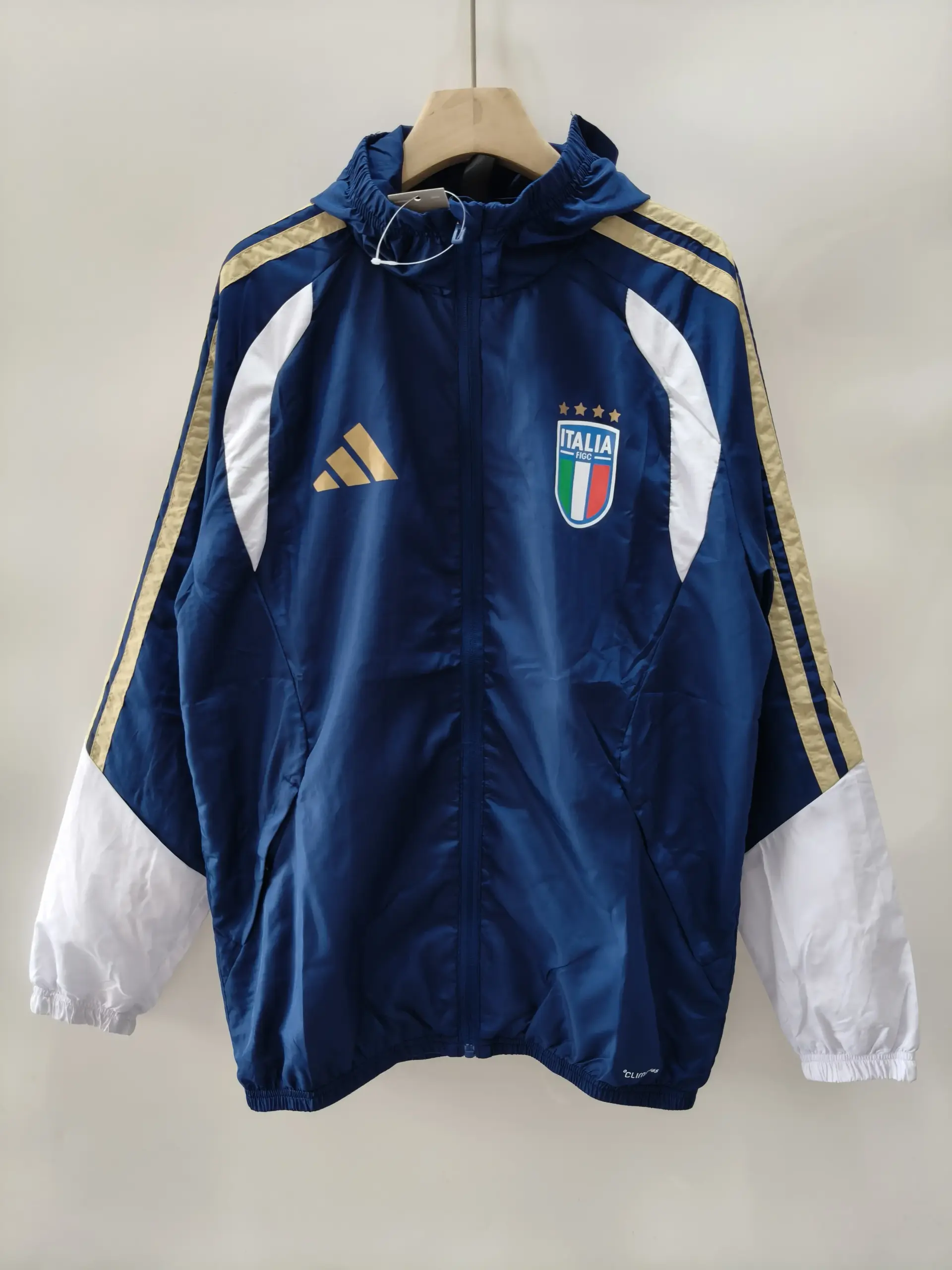 Italian sapphire blue single-sided hooded trench coat Italian sapphire blue single-sided hooded trench coat