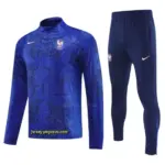 2025 France Royal Blue with Textured Pattern Half Zipper Jacket Tracksuit +Long