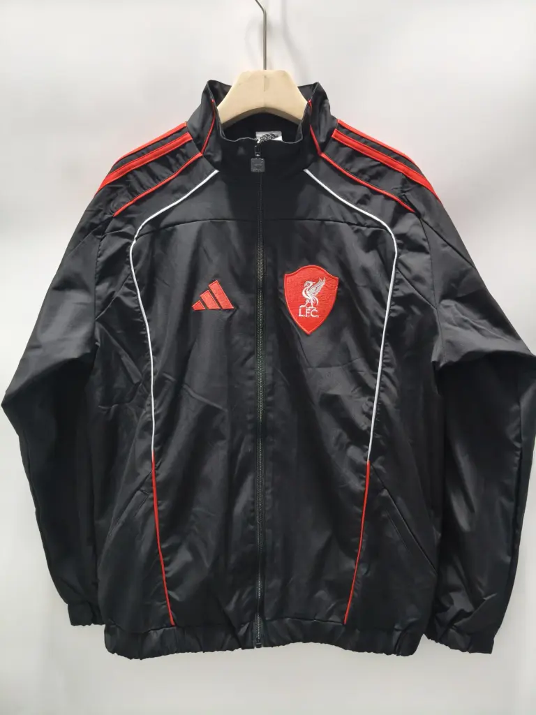 Liverpool black training white and red hemmed trench coat