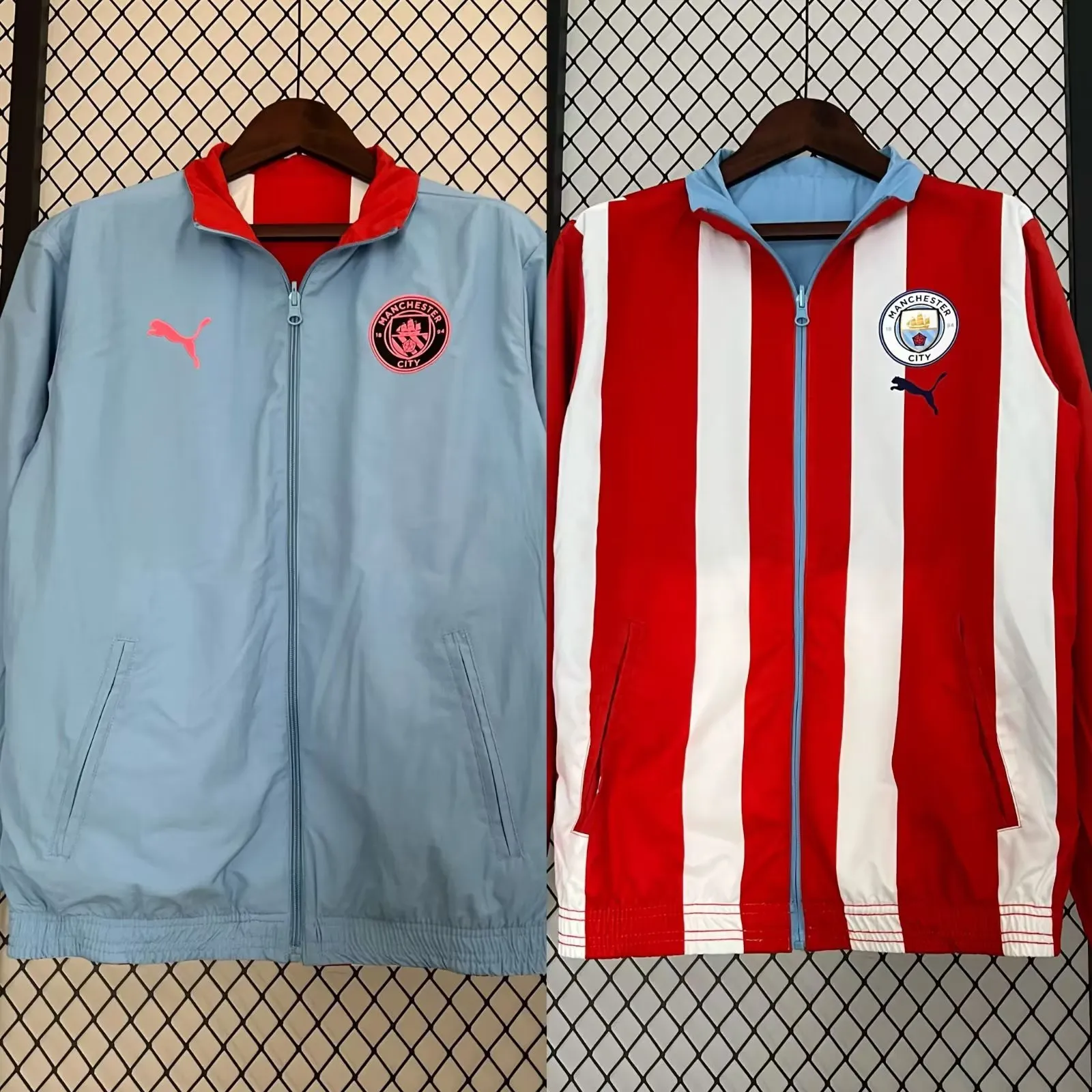 Manchester City blue and red double-sided silicone windbreaker Manchester City blue and red double-sided silicone windbreaker